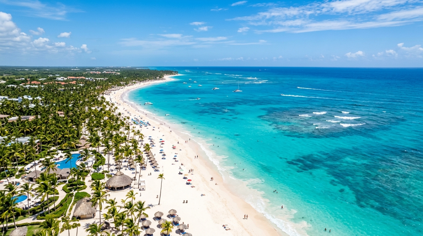 Aerial view of beautiful Bavaro Beach shoreline